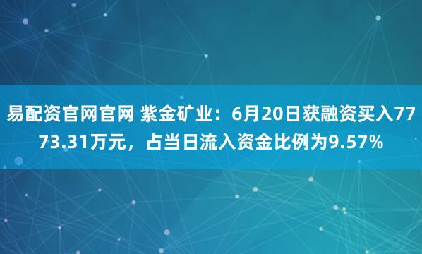 易配资官网官网 紫金矿业：6月20日获融资买入7773.31万元，占当日流入资金比例为9.57%