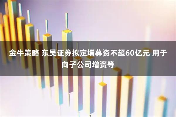 金牛策略 东吴证券拟定增募资不超60亿元 用于向子公司增资等